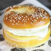 Fried Egg with Pork Roll and Cheese ·  Fried Egg, Pork Roll and Cheese sandwich served on a fresh baked bagel pretzel bun, with a ...