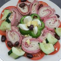 Chef's Salad Bowl · Julienne of turkey, ham, roast beef, Swiss cheese, hard-boiled egg, lettuce, tomato and choi...
