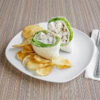 Chicken Caesar Wrap · Chicken breast, Parmesan and Swiss cheese, Romaine lettuce, choice of side.
