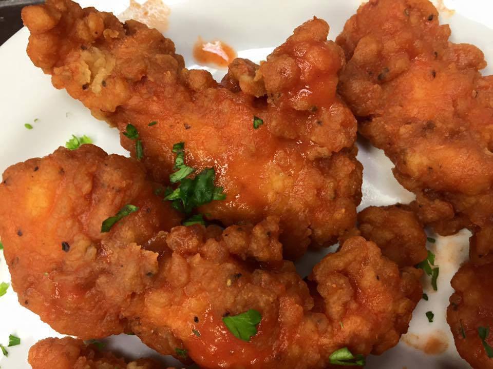 Chicken Tenders · Available plain, BBQ, buffalo, sweet chili, Thai peanut or smokie hot & served with ranch or bleu cheese.
