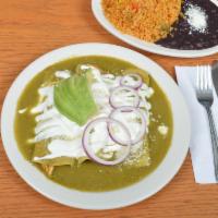 3 Enchiladas Verdes · Served with Mexican Rice & Black Beans