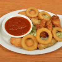 Webster Finger Combo · Chicken fingers, buffalo wings, mozzarella sticks and onion rings.