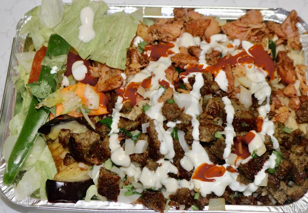 Combo Gyro Ch and Lamb Over Rice · Chicken and gyro over rice.