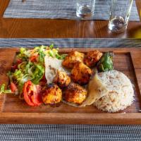 Chicken Kebab · Tender cubes of chicken, marinated with chefs special herbs and spices. Serve rice and salad