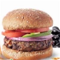 Chipotle Black Bean Burger · Vegetarian. Hot. Blend of hearty black beans, brown rice, smokey chipotle patty served with ...