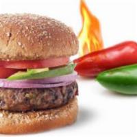 Dr. Burger Fire Veggie · Vegetarian. Black beans patty, iceberg lettuce, breakfast tomato, caramelized onion, roasted...