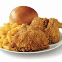 2 Pieces Golden Fried Chicken Combo · Thigh and wing served with hot yeast roll and 32 oz. drink.