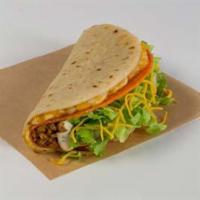 Cheesy steak Gordita crunch  · Hard shell taco wrapped in soft with cheese, lettuce, tomato, ranch and steak 