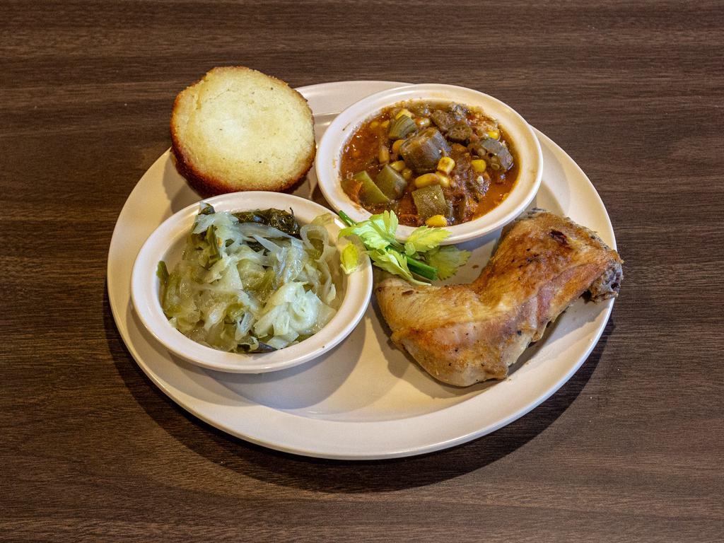 Baked Chicken Dinner · Choice of white or dark meat. Served with choice of 2 sides.