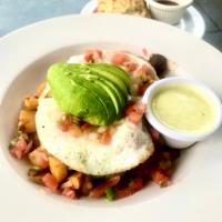 Braised Beef Hash · scrambled egg, braised beef, roasted bell pepper, sweet onion, avocado, potato, asparagus, p...