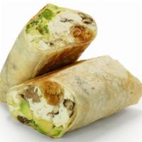 Vegan Breakfast Burrito · Tofu scramble, mushrooms, plant based mozzarella cheese, tater tots, pico de gallo, avocado,...
