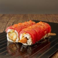Red Dragon Roll · Shrimp tempura and avocado topped with tuna and special sauce.