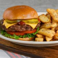 1/2 Pound Steak Burger W/Cheese · A fresh steak burger beef cooked to your choice of degree on doneness and served with lettuc...