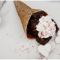 Waffle Cone with Luv Bites · Our waffle cone is served in a housemade waffle cone, premium ice cream and four Luv Bites® ...