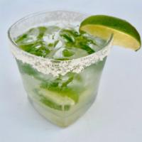 Mocktail Mojito · Nonalcoholic mojito with mint, lime and a salt rim 