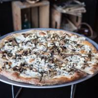 The Shrooms Pie · fresh mozzarella, fontina cheese, mushrooms, truffle oil (no tomato sauce)