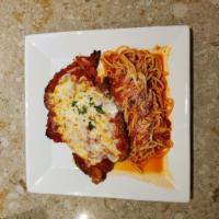 Chicken parmagiano with linguini · 