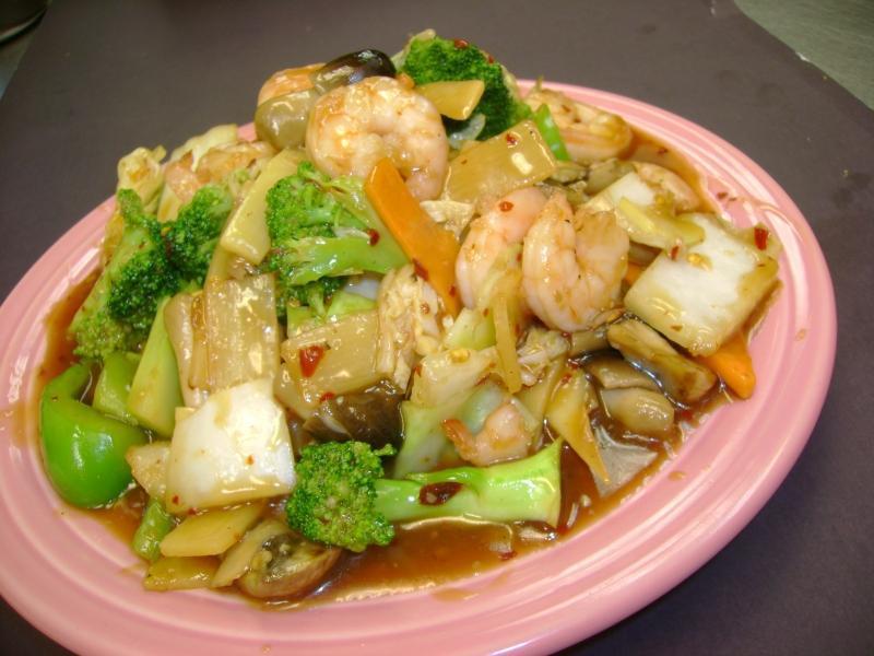 Mixed Vegetable Stir-Fried · Your choice of meat stir-fried with fresh Chinese mixed vegetables in brown sauce. Served with rice.