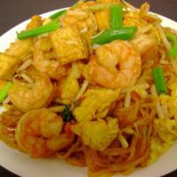 Shrimp Pad Thai · Shrimps ,stir-fried thin rice noodles with egg, tofu, bean sprouts, crushed peanuts, flavore...