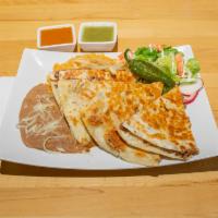 5. Quesadilla Plate · Big flour tortilla with cheese and any meat you would like
Served with rice , beans, and salad