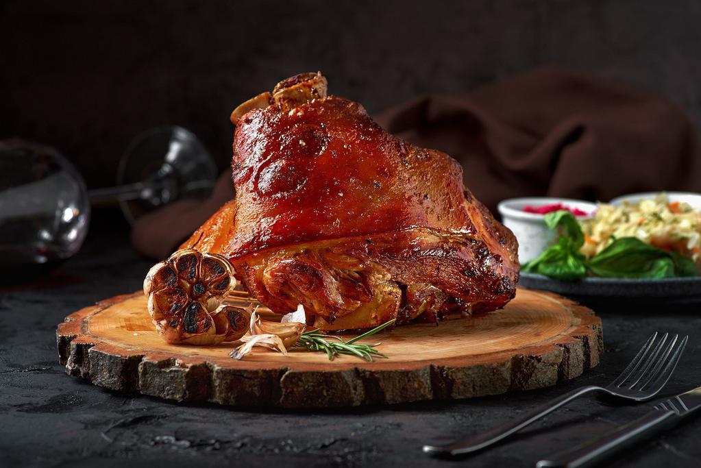 Roast Pork · Pernil asado. Served with yellow or white rice, stew beans, fried green plantain or sweet plantains.