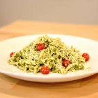 Chicken Pesto Pasta · rustichella troife pasta, organic sungold tomato, mary's chicken breast, basil-walnut pesto,...
