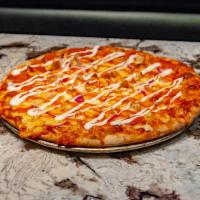 Buffalo Chicken Ranch Special Pizza · Hot sauce base, mozzarella provolone blend cheese, chicken, and red onions. Drizzled with mi...