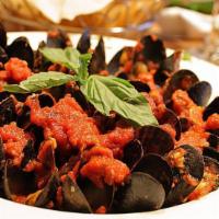 Mussels Red · Fresh cultivated mussels, steamed and seasoned in white wine, garlic and herb broth or in a ...