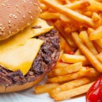 Cheeseburger Deluxe · Served with french fries.