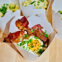 Campanelle Carbonara · Served with fried egg and smoked bacon.