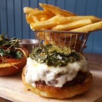 Manchego Cheeseburger · Served with Manchego cheese, tomatoes, little gem lettuce, chimichurri.