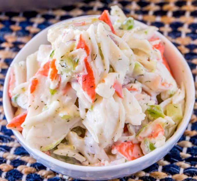 Seafood Deluxe Salad · Mixed seafood, light mayonnaise, celery, salt and pepper.