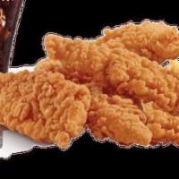 5 Chicken Fingers Combo · five breaded and deep fried strips , served with a sauce of your choice fries and a soft dri...