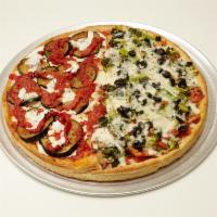 Vegetable Pie · Spinach, broccoli, mushrooms, peppers, black olives, onions, fresh tomatoes. Available witho...