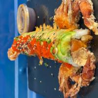 Scorpion roll · Shrimp tempura, spicy crab , salmon , avocado, eel sauce, spicy mayo, massago , green onions...