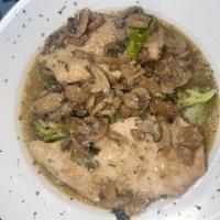 Marsala Chicken  · Marsala wine sauce with mushrooms and garlic.
