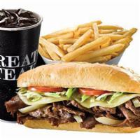 Great Steak Combo · Provolone grilled onions, lettuce, tomato and mayo. Premium sirloin steak grilled to order. ...