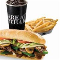 Super Steak Combo · Provolone grilled onions, green peppers, mushroom, lettuce, tomato and mayo. Premium sirloin...