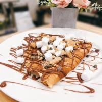 S'mores Crepe · marshmallow, chocolate chip, nilla waffle crumb with nutella.