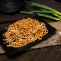Seafood Udon 海鮮炒烏冬 · Thick wheat flour noodles.