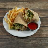 Chicken Caesar Wrap · Grilled chicken, romaine lettuce, tomatoes, and Caesar dressing.