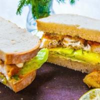 Fried Fish Sammich  · Crispy fried fish on large toasted sliced bread with Tartar sauce 

Please leave a note if y...