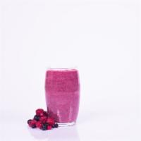 Soy and Fruit · Served with frozen strawberries, frozen blueberries, frozen raspberries, peeled banana, vani...