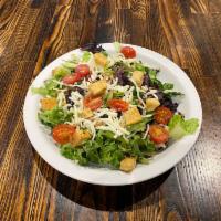 Ten Pin House Salad · Mixed greens, mozzarella, apple-wood bacon, grape tomatoes, croûtons, house vinaigrette.  Ad...