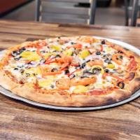 Veggie Pizza · Onion, tomato, mushroom, red pepper, black olives, banana peppers.
