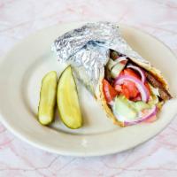 Beef Gyro Sandwich · Cooked on a spit and wrapped in a pita.
