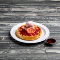 The Alaskan Waffle · Topped with ice cream and your choice of apple, blueberry or strawberry compote. Finished wi...