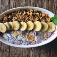Acai Bowl · Organic acai, banana and strawberries, coconut milk, date, blueberries, cashews and banana o...