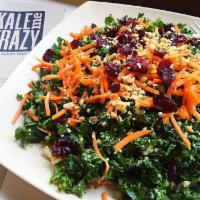 Kale Salad · Kale, cabbage, quinoa, serrano peppers, scallion, mint, cilantro, craisins, carrots, crushed...