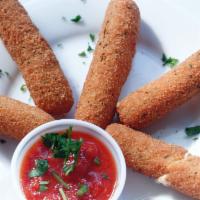 Mozzarella Sticks · Fried cheese perfection. Served with homemade marinara dipping sauce.